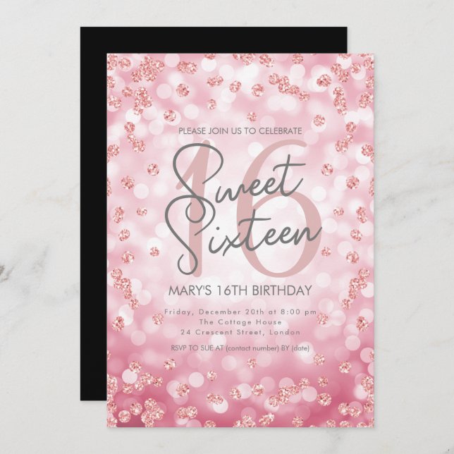 Sweet 16 Birthday Rose Gold Chic Glitter Lights  Invitation (Front/Back)