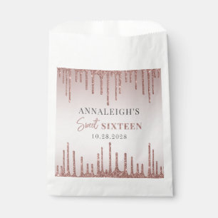 Sweet 16 Birthday Rose Gold Glitter Drip Favour Bags