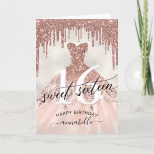Sweet 16 Birthday Rose Gold Glitter Drips Card