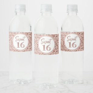 Sweet 16 Birthday Rose Gold Glitter Water Bottle L Water Bottle Label