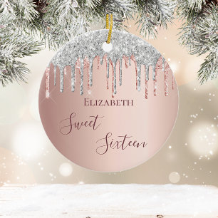 Sweet 16 birthday rose gold pink ceramic tree decoration
