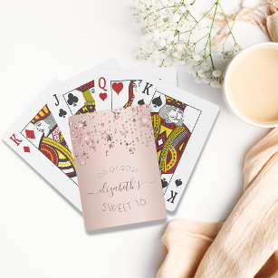 Sweet 16 birthday rose gold pink glittery stars playing cards