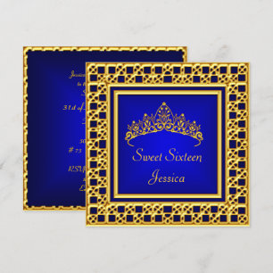 Sweet 16 Birthday  Royal Blue Gold Silver Tiara Invitation