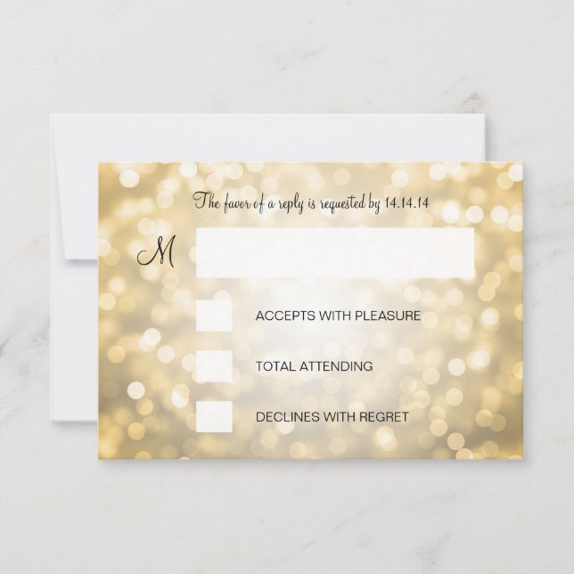Sweet 16 Birthday RSVP Gold Glitter Lights Card (Front)