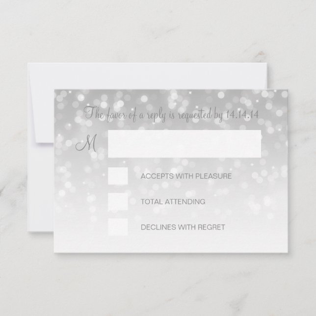 Sweet 16 Birthday RSVP Silver Bokeh Sparkle Lights Card (Front)