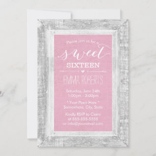 Sweet 16 Birthday Rustic Wood Frame Light Pink Invitation