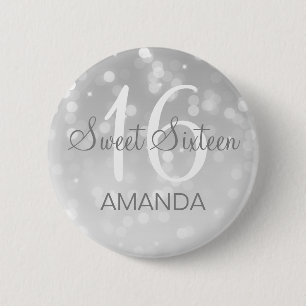 Sweet 16 Birthday Silver Bokeh Sparkle Lights 6 Cm Round Badge