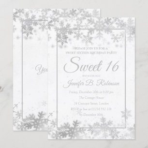 Sweet 16 Birthday Silver Foil Snowflakes Invitation