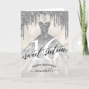 Sweet 16 Birthday Silver Glitter Drips Card