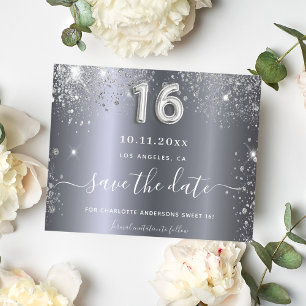 Sweet 16 birthday silver glitter save the date