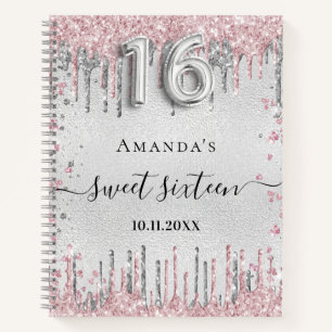 Sweet 16 birthday silver pink glitter guest book