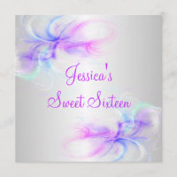 Sweet 16 Birthday Silver & Pink Purple Blue Swirls