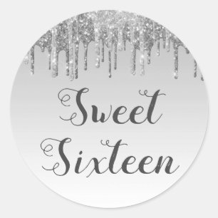 Sweet 16 Birthday Silver Sparkle and Glitter Classic Round Sticker