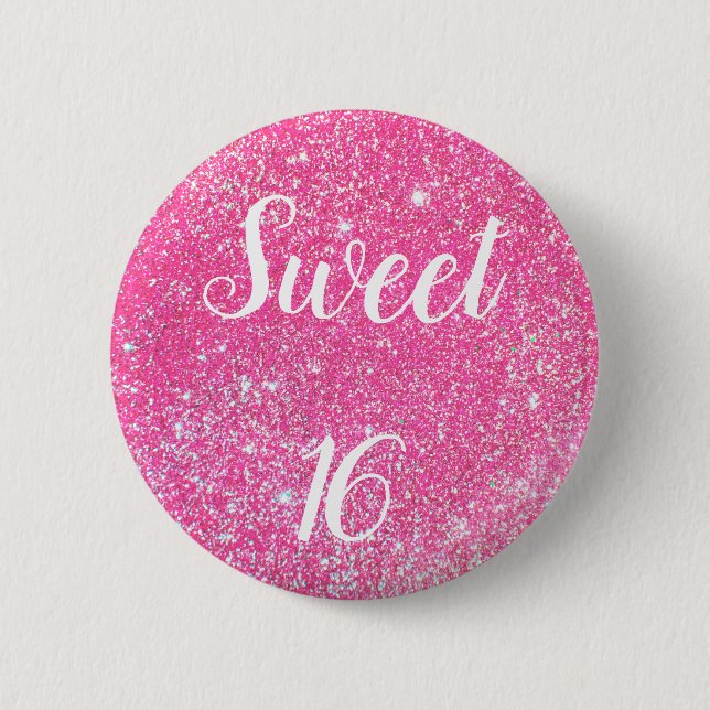 SWEET 16 Birthday Sparkle Hot Pink Glitter 6 Cm Round Badge (Front)