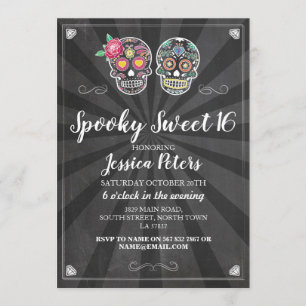 Sweet 16 Birthday Sugar Skull Halloween Invite