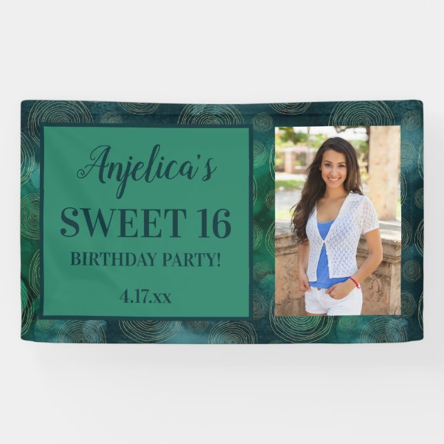 Sweet 16 Birthday Teal Green Photo Banner (Horizontal)