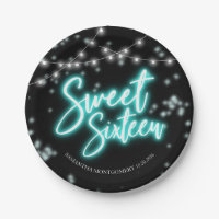 Sweet 16 Birthday Teal Neon Glow Dark Party