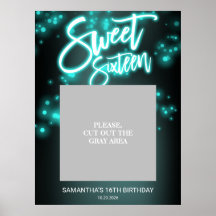 Sweet 16 Birthday Teal Neon Glow Dark Party Po
