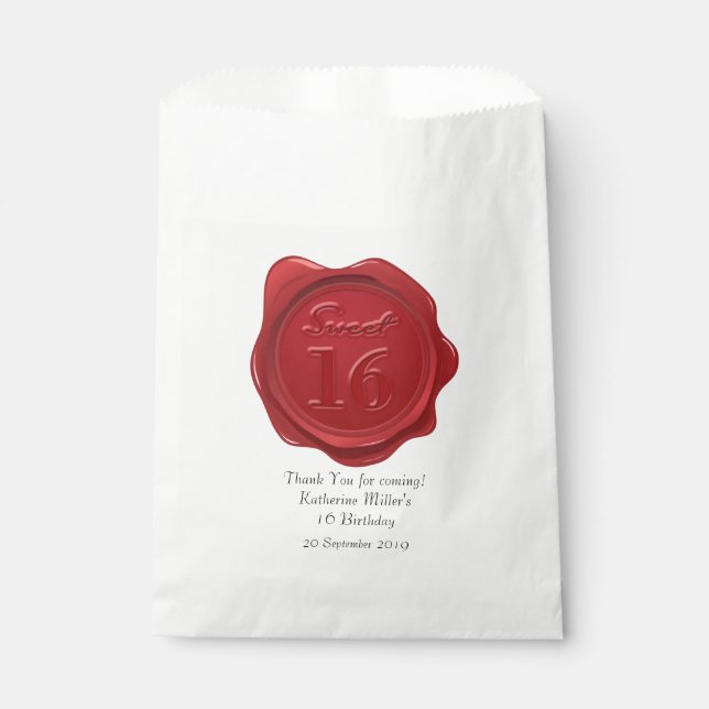 Sweet 16 Birthday Thank You Red Wax Seal Favour Bags (Front)