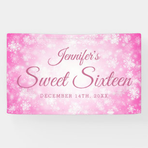 Sweet 16 Birthday Welcome Pink Winter Wonderland Banner