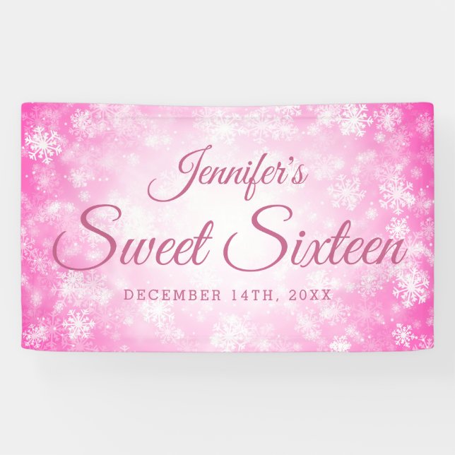 Sweet 16 Birthday Welcome Pink Winter Wonderland Banner (Horizontal)