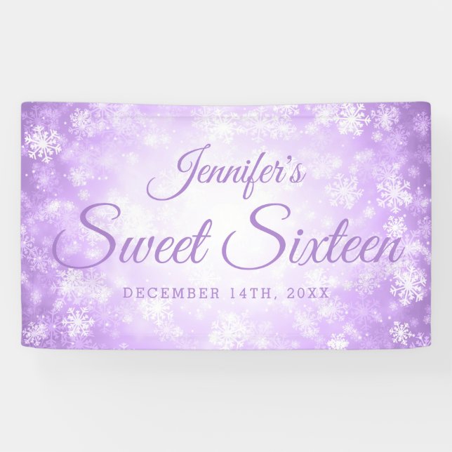 Sweet 16 Birthday Welcome Purple Winter Wonderland Banner (Horizontal)