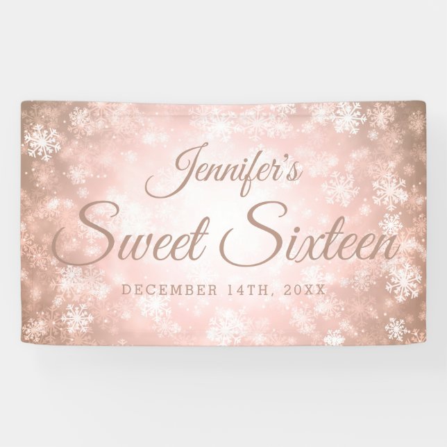 Sweet 16 Birthday Welcome Rose Gold Winter Banner (Horizontal)