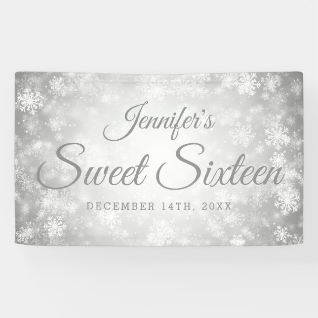 Sweet 16 Birthday Welcome Silver Winter Wonderland Banner (Horizontal)