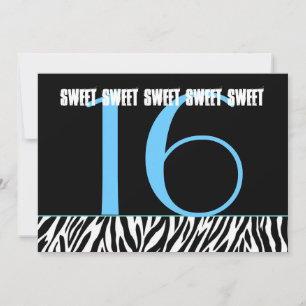 Sweet 16 Birthday Zebra Black White Aqua Template