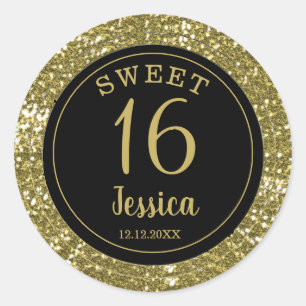 Sweet 16 Black And Gold Glitter  Envelope Seal