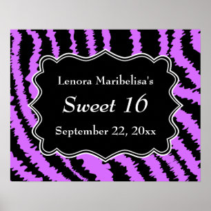 Sweet 16 Black and Purple Zebra Pattern Poster