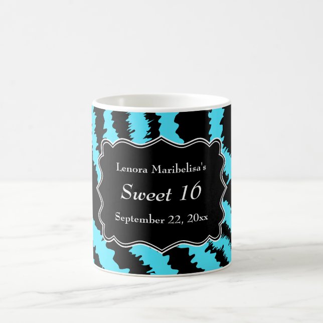 Sweet 16 Black and Turquoise Zebra Pattern Coffee Mug (Center)