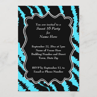 Sweet 16 Black and Turquoise Zebra Pattern Invitation