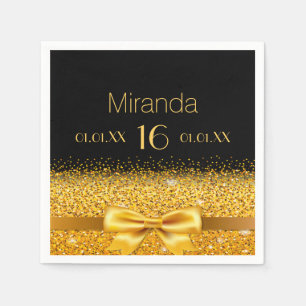 Sweet 16 black gold bow name napkin