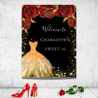 Sweet 16 black gold dress red floral  welcome