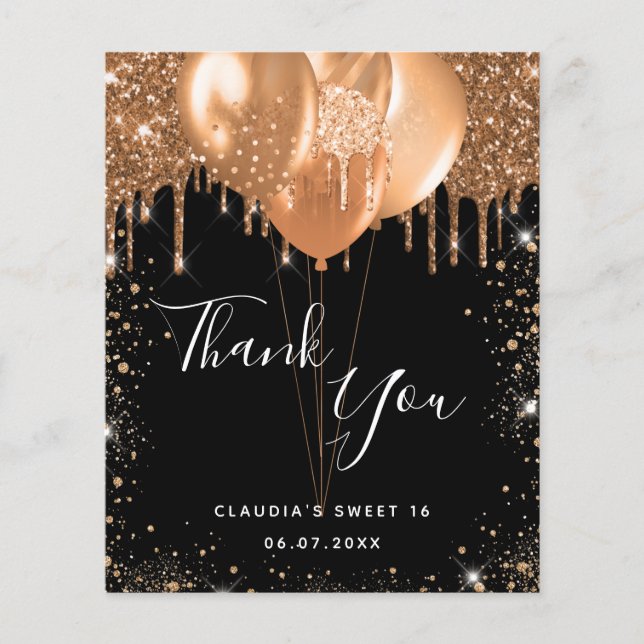Sweet 16 black gold glitter thank you budget flyer (Front)