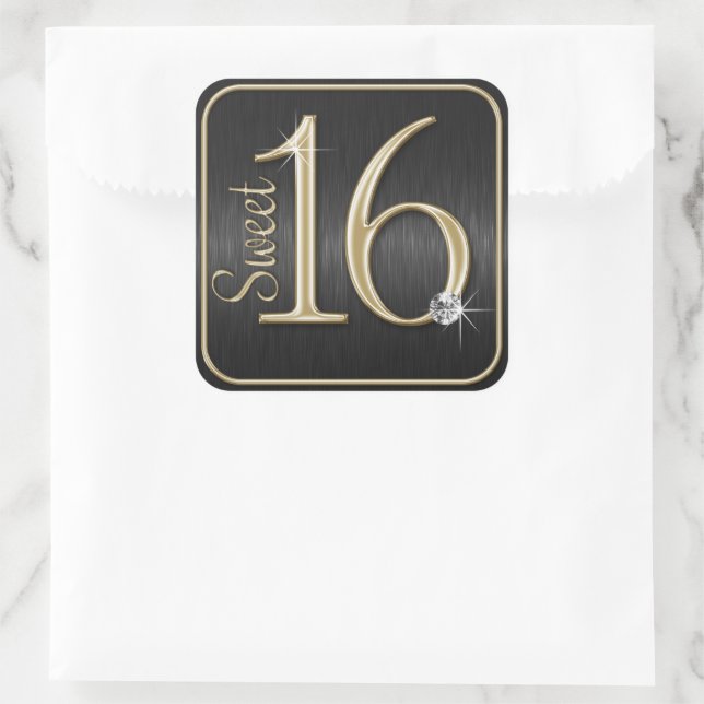 Sweet 16 Black/Gold Metallic Look Stickers (Bag)