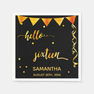 Sweet 16 black gold name party napkin