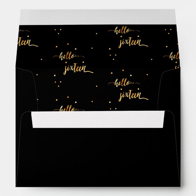Sweet 16 black gold typography envelope (Back (Bottom))