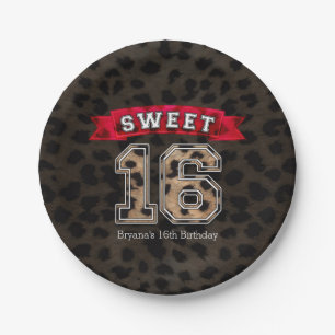 Sweet 16 Black Leopard Print Party Paper Plate