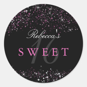 Sweet 16 Black Pink Sparkle Glitter Sticker