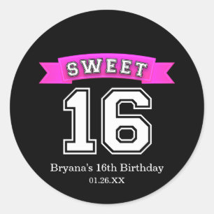 Sweet 16 Black & Pink Sports Birthday Party Classic Round Sticker