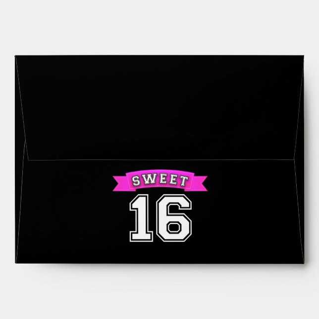 Sweet 16 Black & Pink Sports Birthday Party Envelopes (Back (Top Flap))