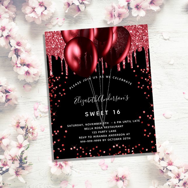 Sweet 16 black red balloons invitation (Creator Uploaded)