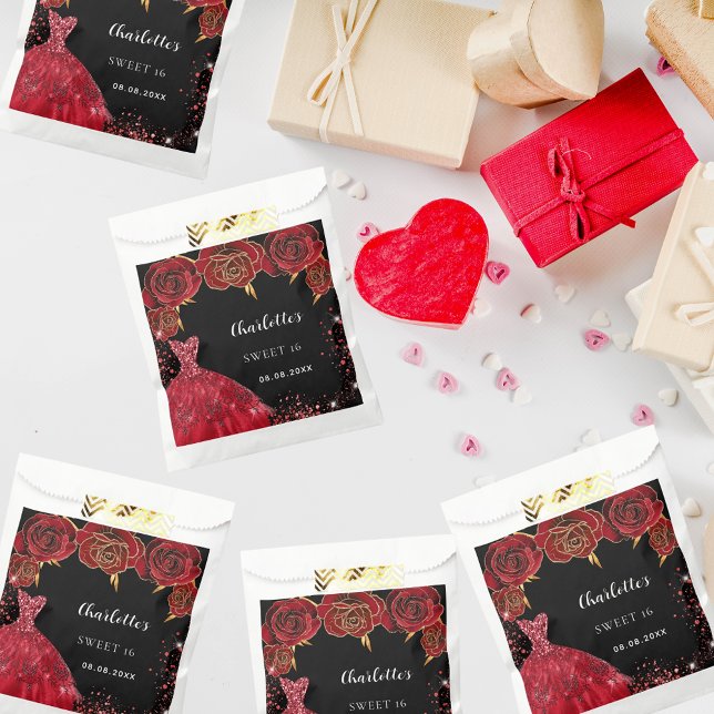 Sweet 16 black red dress flowers favour bags (Creator Uploaded)