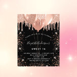 Sweet 16 black rose gold glitter budget invitation flyer<br><div class="desc">Please note that this invitation is on flyer paper and very thin. Envelopes are not included. For thicker invitations (same design) please visit our store. A black background. Decorated with rose gold, blush faux glitter drips, paint dripping look and balloons. Personalise and add a name, age 21 and party details....</div>