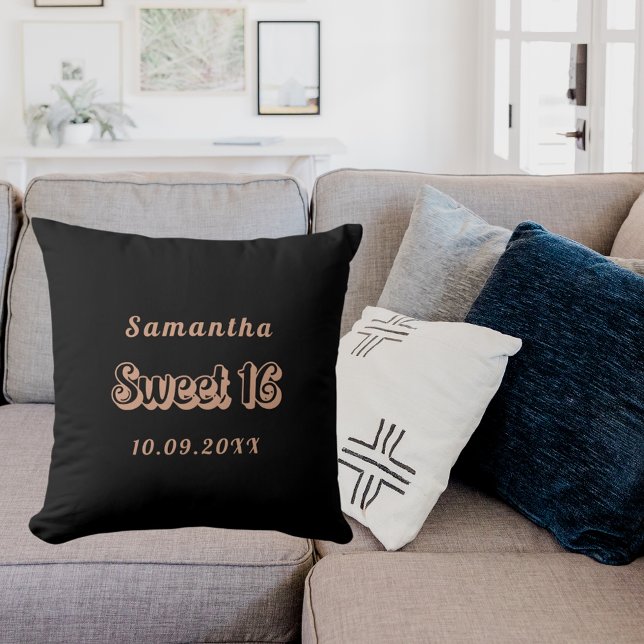 Sweet 16 black rose gold name cushion (Creator Uploaded)