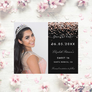 Sweet 16 black rose photo budget Save the Date Flyer