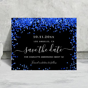 Sweet 16 black royal blue budget save the date flyer