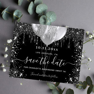 Sweet 16 black silver budget save the date flyer